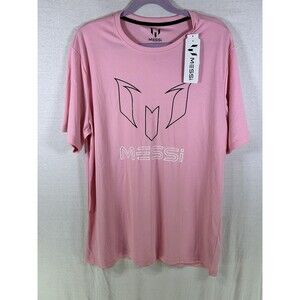 Messi Logo Tee Mens Pink Short Sleeve Breathable Polyester‎ Athletic Top Size XL